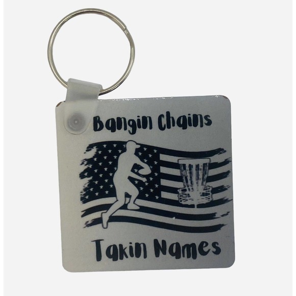 Disc Golf Keychain BANGIN CHAINS PATRIOTIC Grey Gradient Custom Made Key Ring - Picture 4 of 7